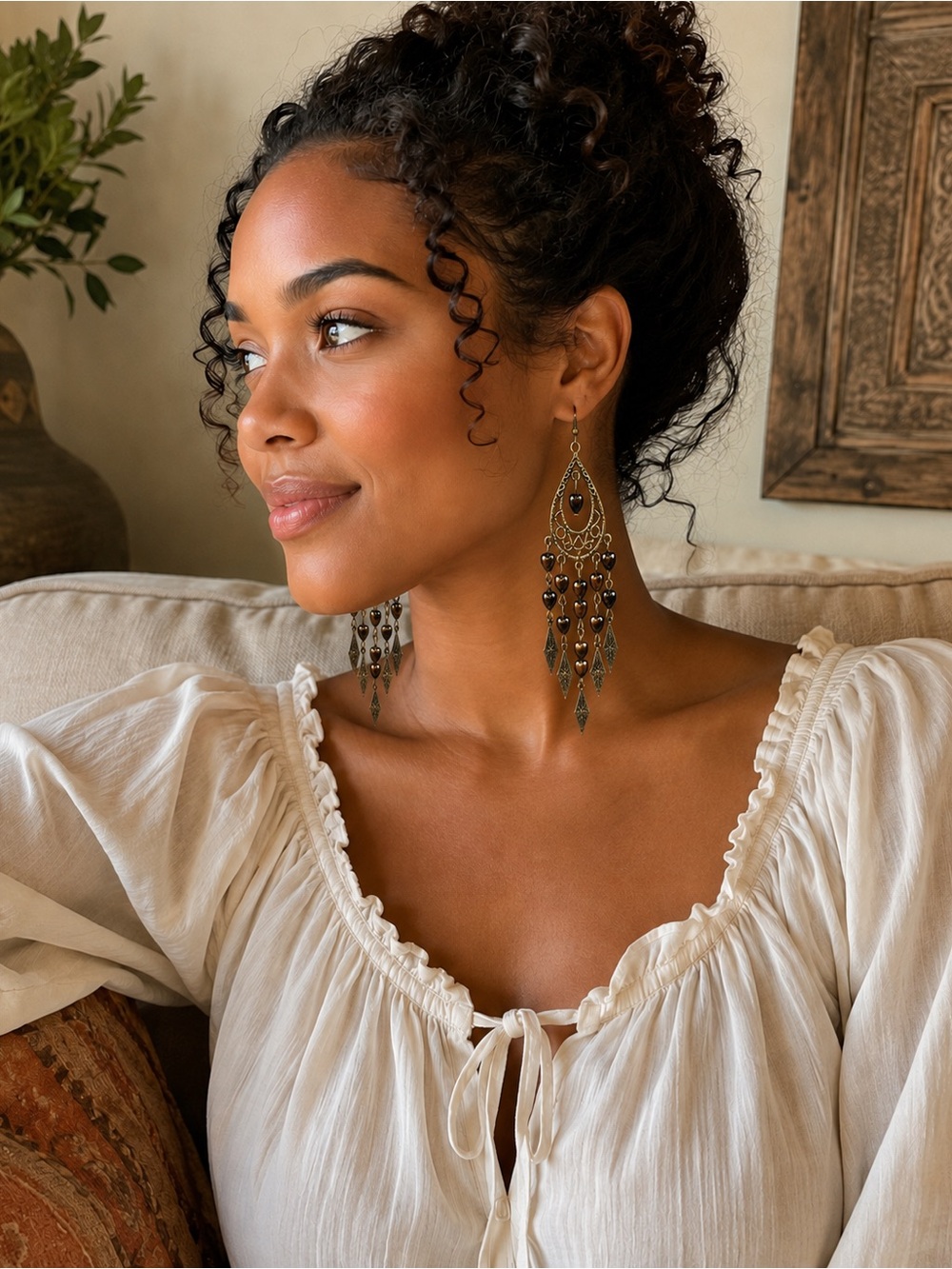Handmade long Beaded Vintage Gold  Chandelier Drop Earrings